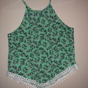Floral boho tank with fringe at bottom